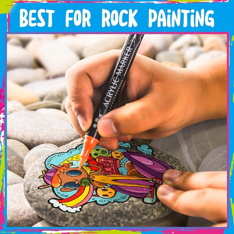 Coogert 30 Colors Dual Tip Acrylic Paint Markers,Fine Tip and Brush Tip Permanent Acrylic Paint Pens For Rock Painting, Canvas, Wood, Glass, Ceramic, Fabric, Plastic, Egg, Scrapbook,Art Painting Supplies Kit - Image 4